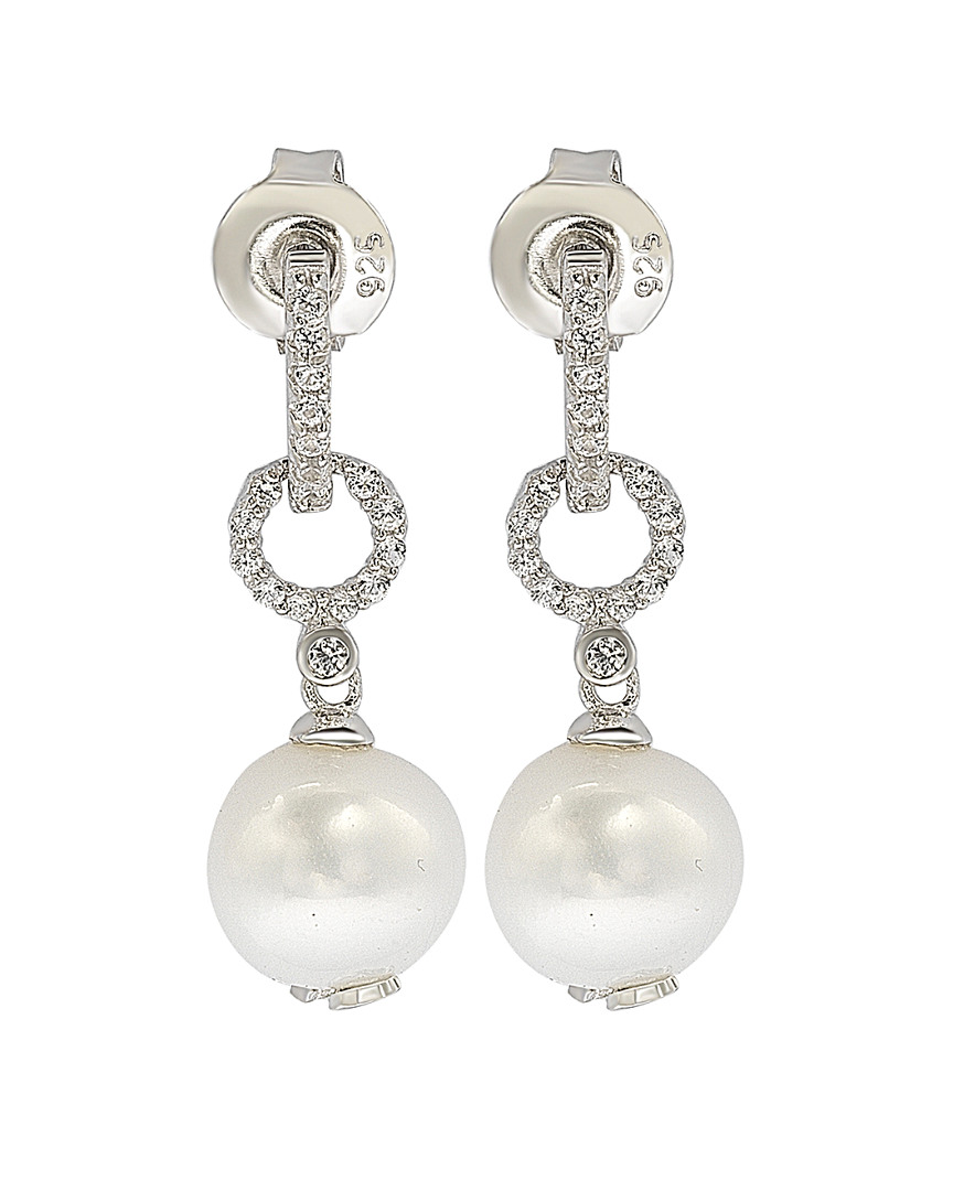 Suzy Levian Silver Sapphire & 8mm Pearl Earrings