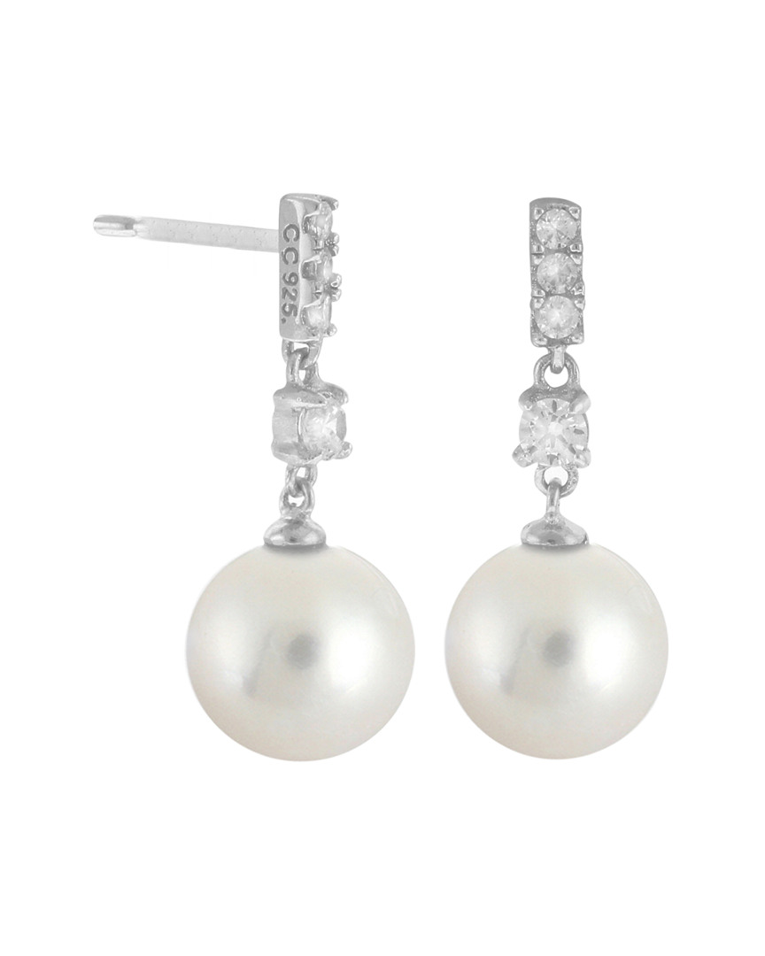 Crislu Platinum-plated Silver Freshwater Pearl & Cz Drop Earrings