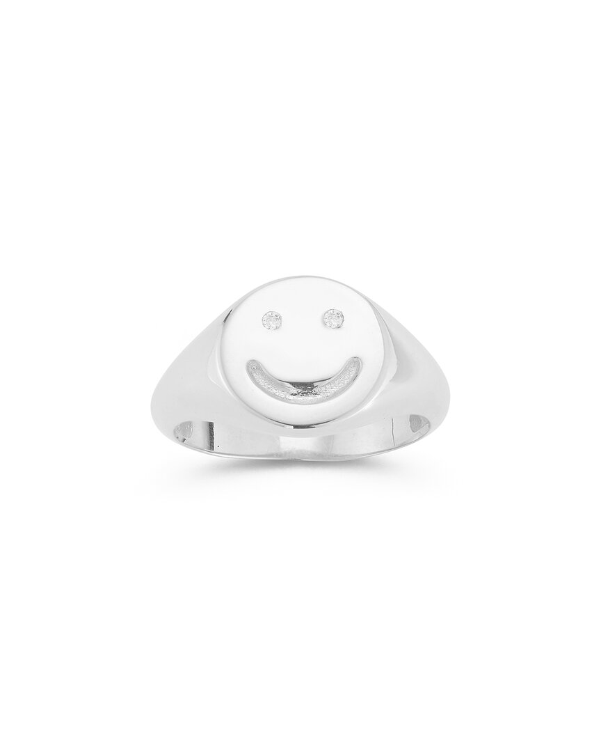 Sphera Milano Silver Cz Smiley Face Signet Ring
