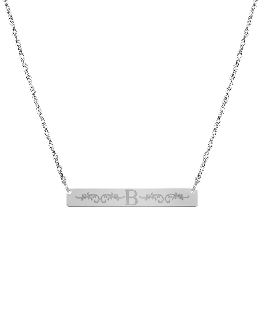 Jane Basch Silver Engraved Initial Bar Necklace In Metallic