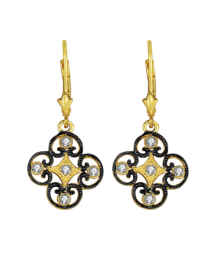 Genevive Sterling Silver Black And Gold Plated Cubic Zirconia Drop Earrings