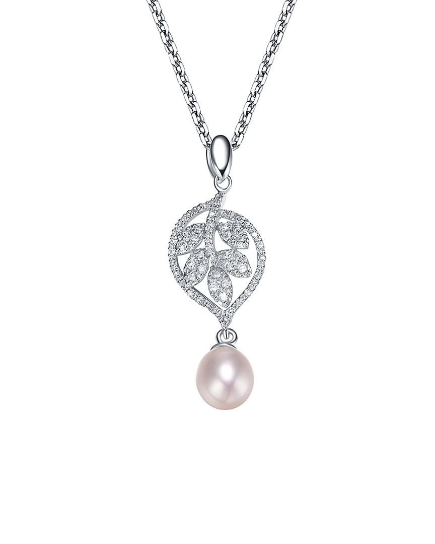 Genevive Silver Pearl Pendant Necklace