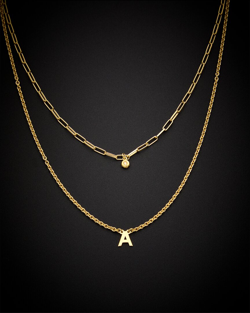 Italian Gold Over Silver 18k  Diamond Initial Necklace (a-z)