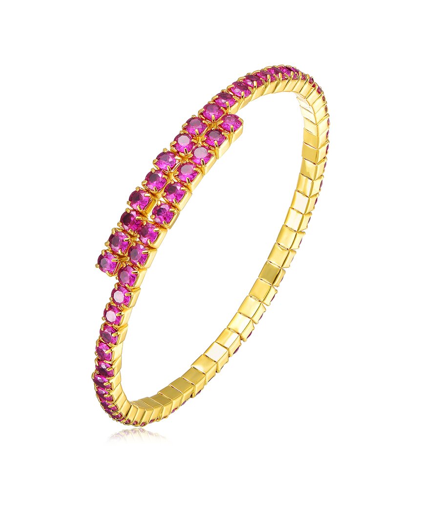 Rachel Glauber Colored Cubic Zirconia Bypass Tennis Bracelet In Gold
