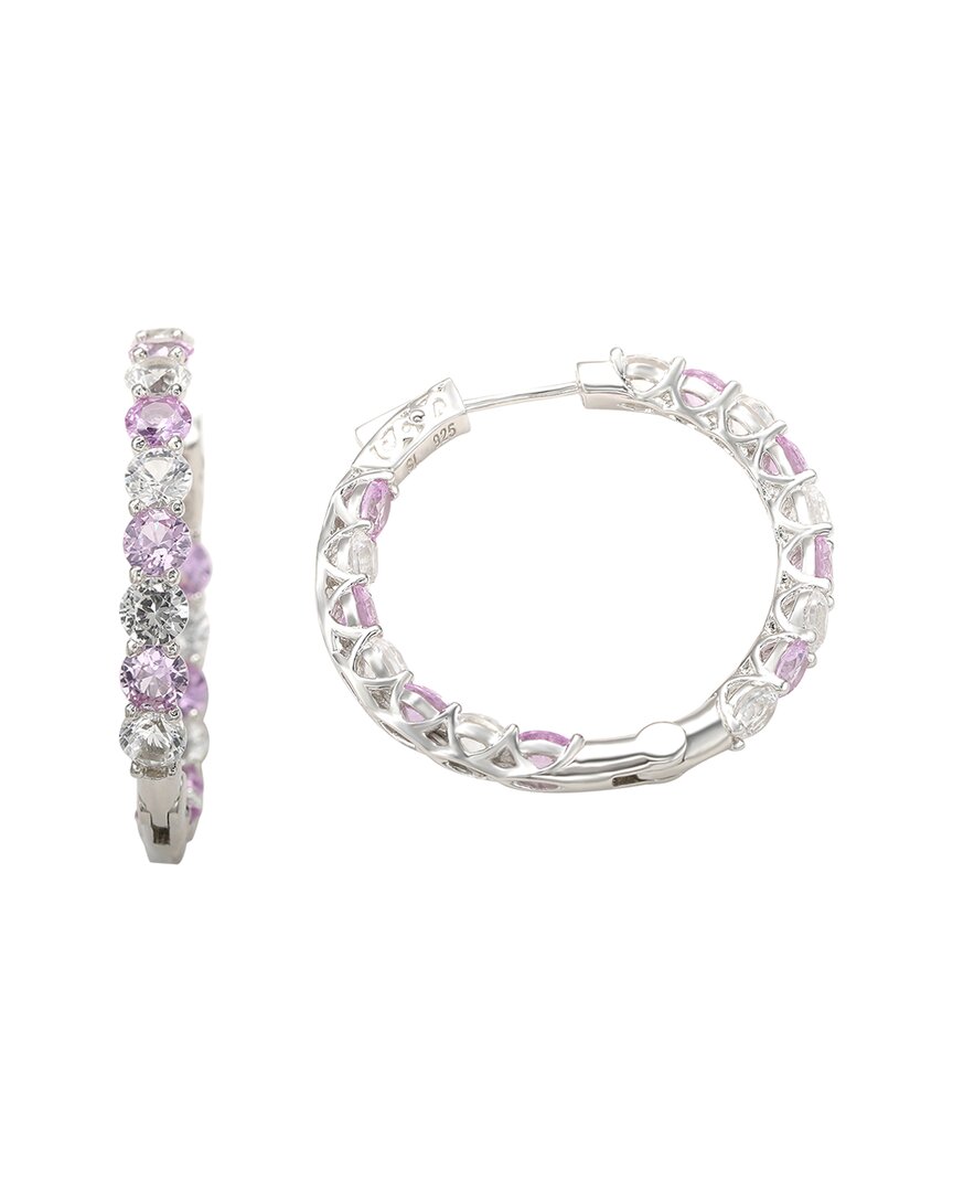 Suzy Levian Sterling Silver Pink Sapphire Gladiator Hoop Earrings