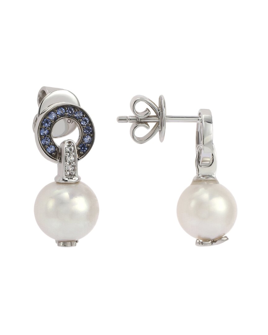 Suzy Levian Silver Sapphire Pearl Circle Earrings