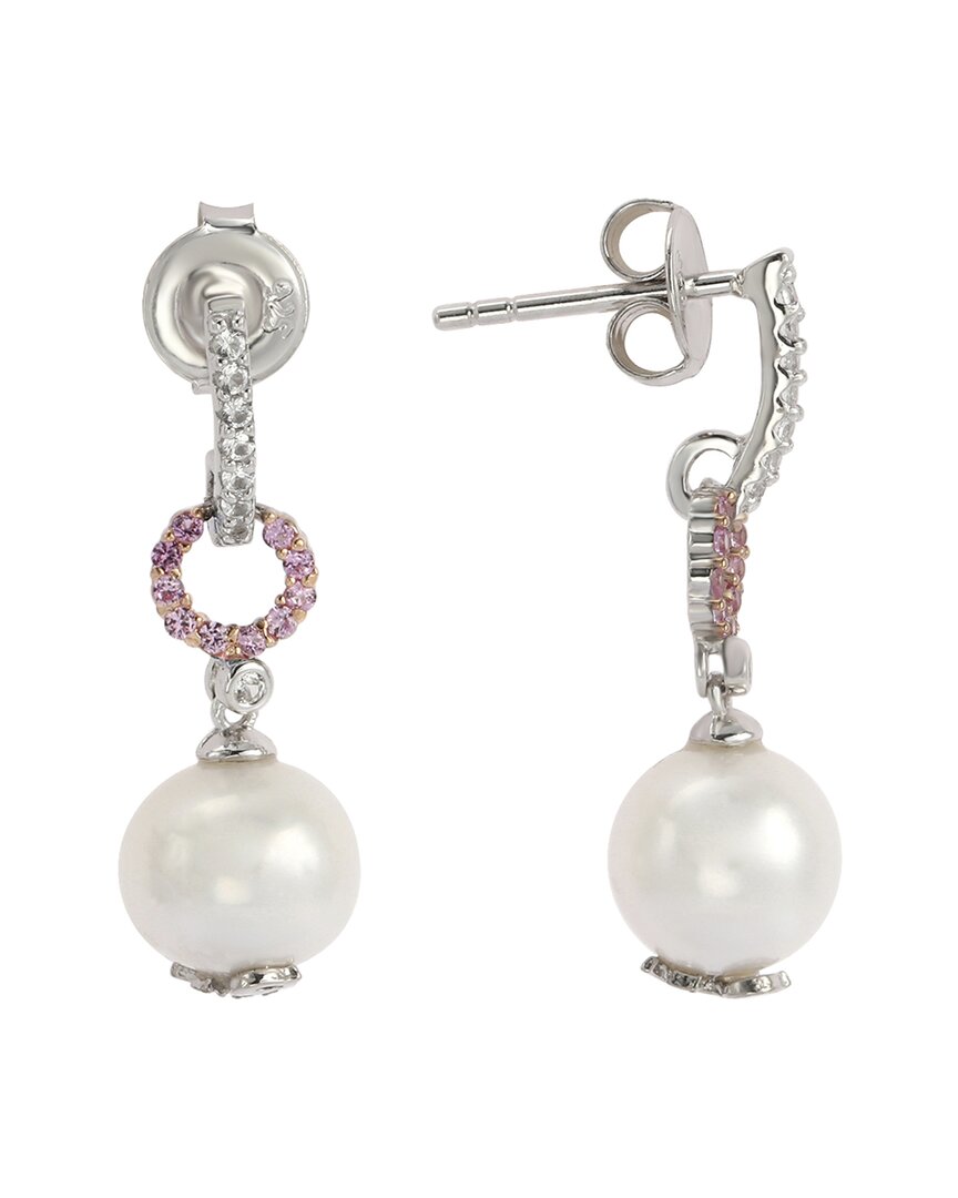Suzy Levian Silver Sapphire Pearl Dangle Earrings