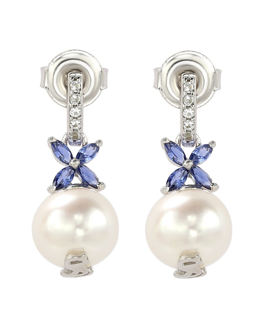 Suzy Levian Silver Sapphire Pearl Earrings