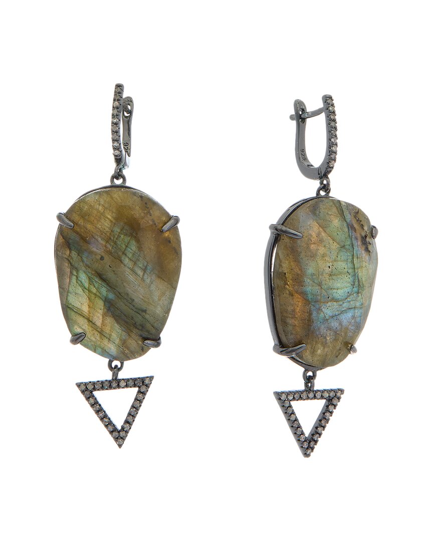 Adornia Fine Jewelry Silver 28.50 Ct. Tw. Diamond & Labradorite Triangle Drop Earrings In Green