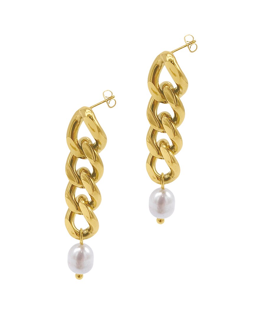 Adornia 14k Plated 10mm Pearl Curb Chain Earrings