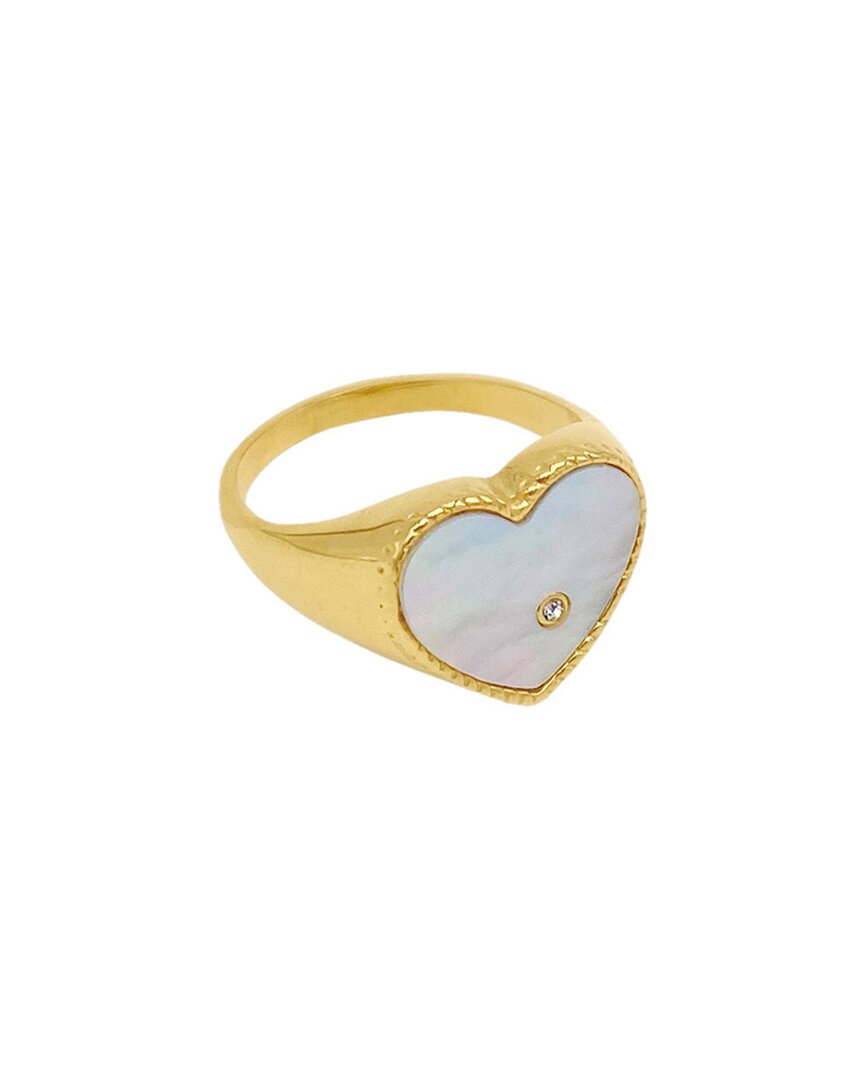 Shop Adornia 14k Plated Pearl Heart Signet Ring