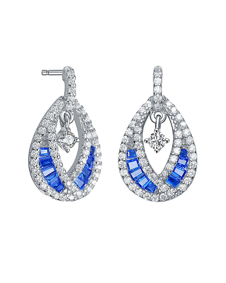 Genevive Sterling Silver Sapphire Cubic Zirconia Pear Drop Earrings