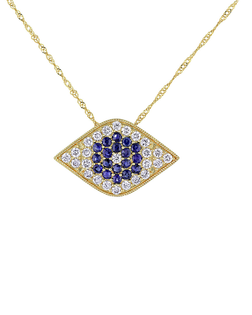 Diamond Select Cuts 14k 1.22 Ct. Tw. Diamond & Blue Sapphire Pendant Necklace