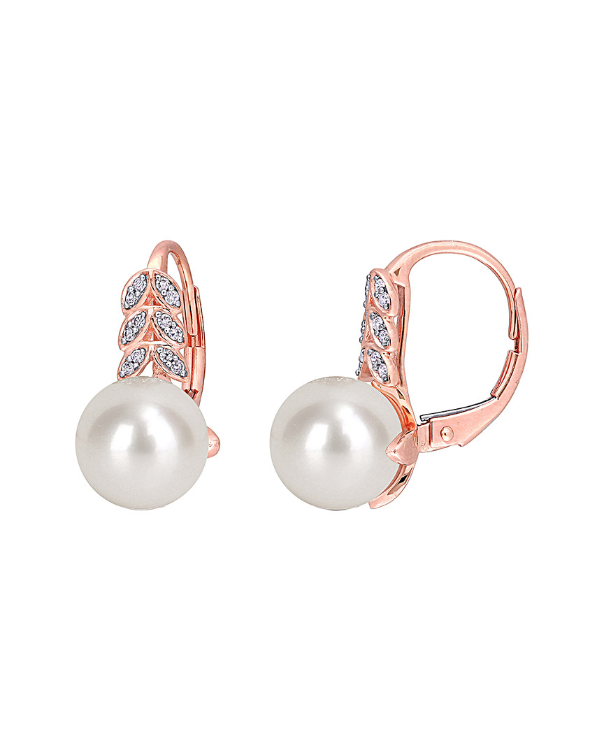 Rina Limor 10k Rose Gold 0.10 Ct. Tw. Diamond & 9-9.5mm Pearl Earrings