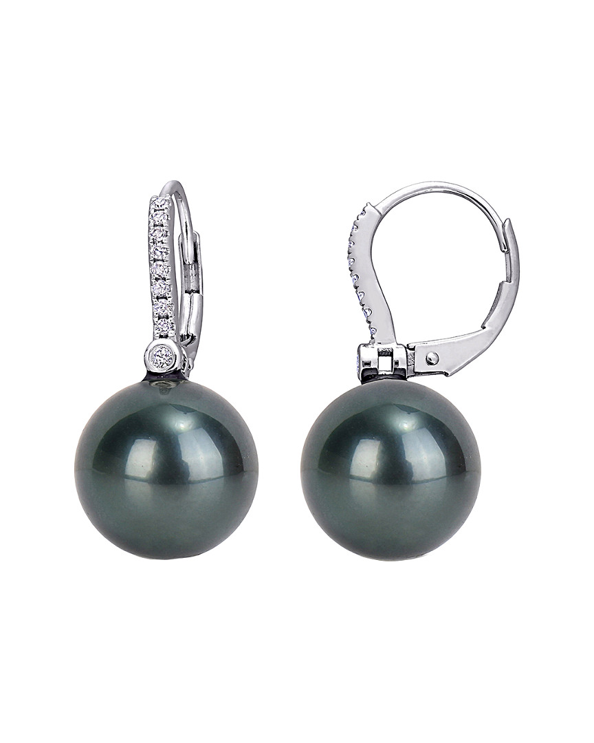 Rina Limor 10k 0.12 Ct. Tw. Diamond & 11-12mm Tahitian Pearl Earrings