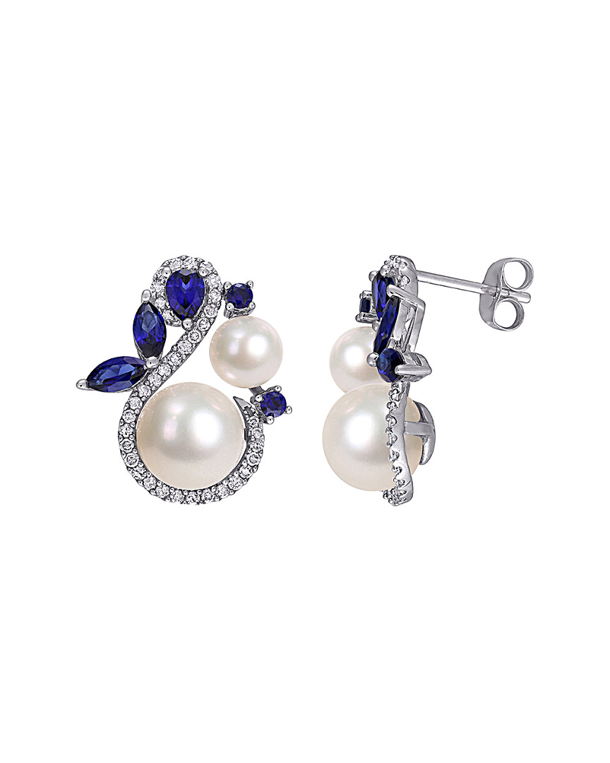 Rina Limor 10k 1.45 Ct. Tw. Diamond, Sapphire, & 5-8.5mm Pearl Swan Studs