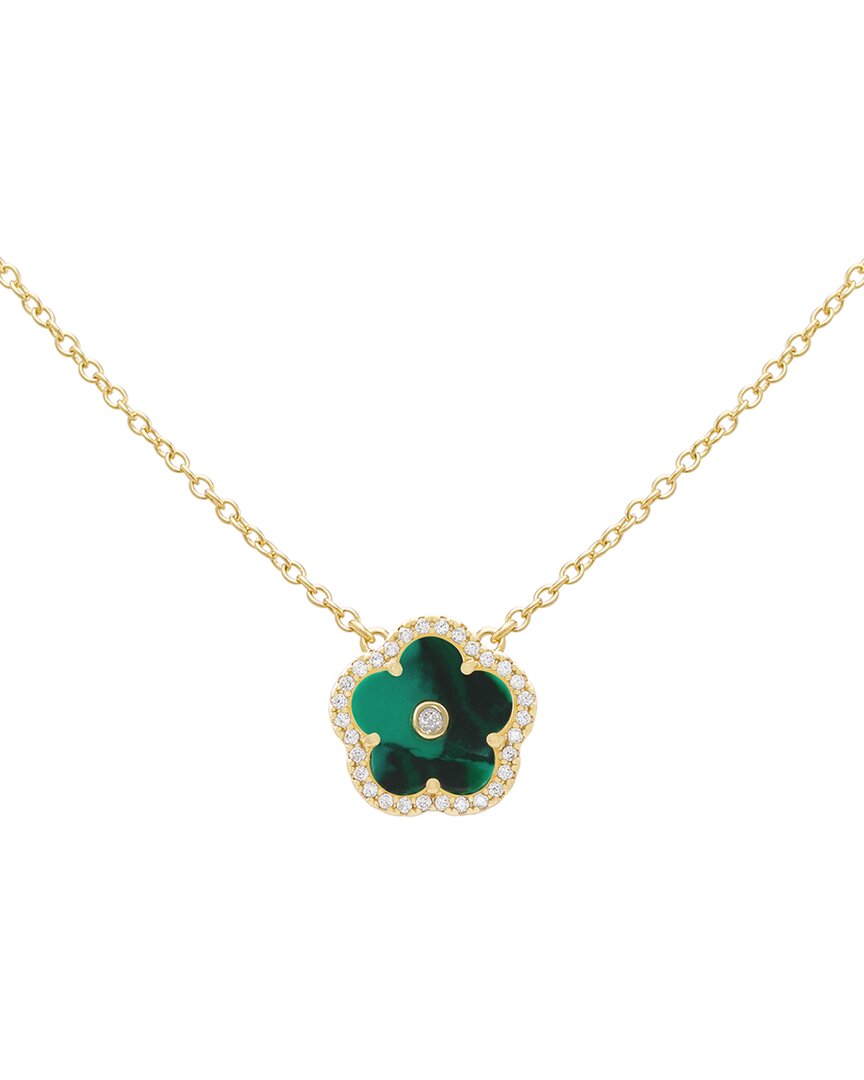 Jankuo Flower 14k Plated Lab-grown Synthetic Emerald Cz Pendant Necklace