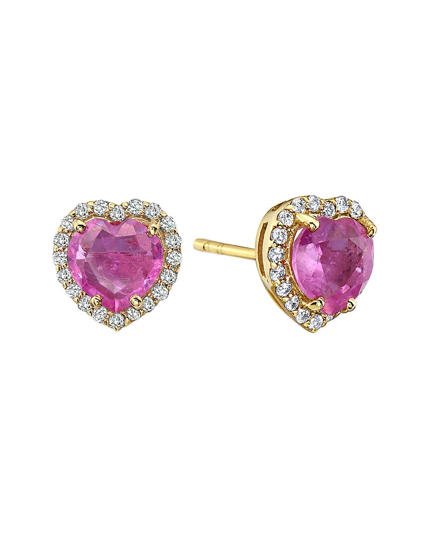 Shop Forever Creations Usa Inc. Forever Creations 14k 2.13 Ct. Tw. Diamond & Pink Sapphire Halo Heart Earrings