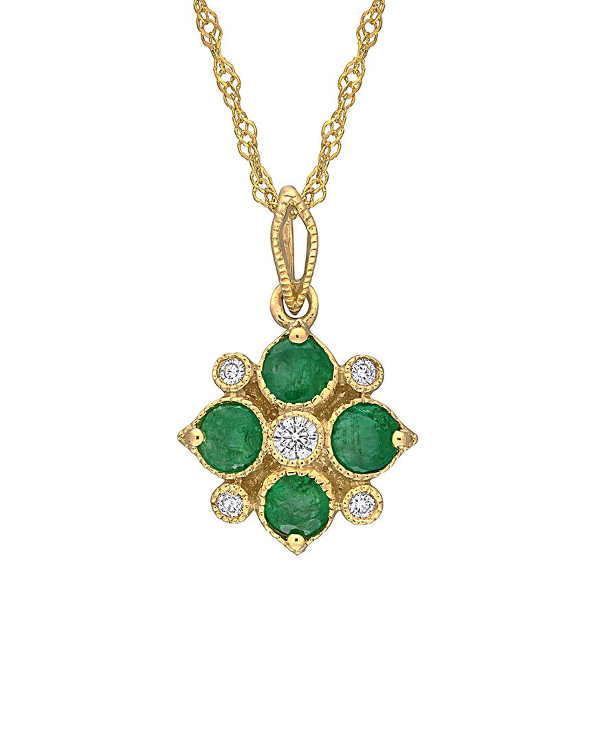 Rina Limor 14k 0.42 Ct. Tw. Diamond & Emerald Pendant Necklace