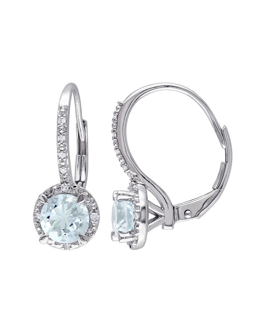 Rina Limor 14k 1.56 Ct. Tw. Diamond & Aquamarine Halo Earrings