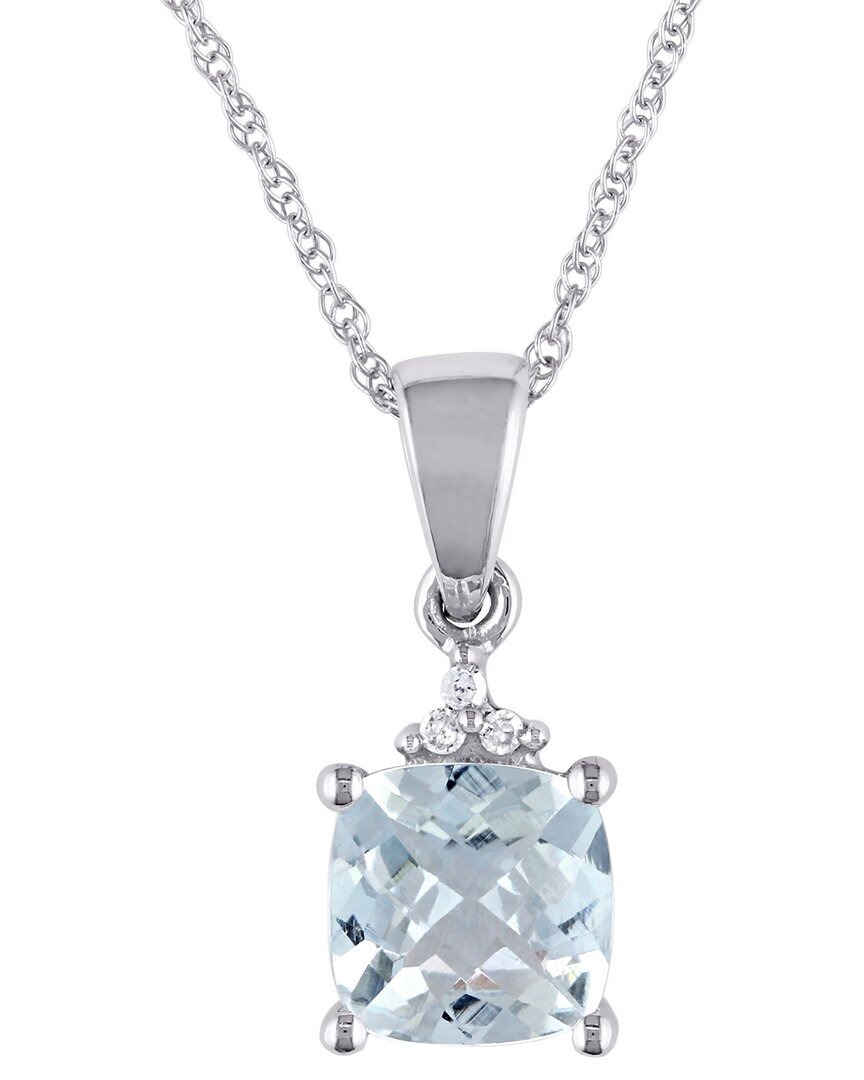 Rina Limor Silver 0.86 Ct. Tw. Diamond & Aquamarine Checkerboard Necklace