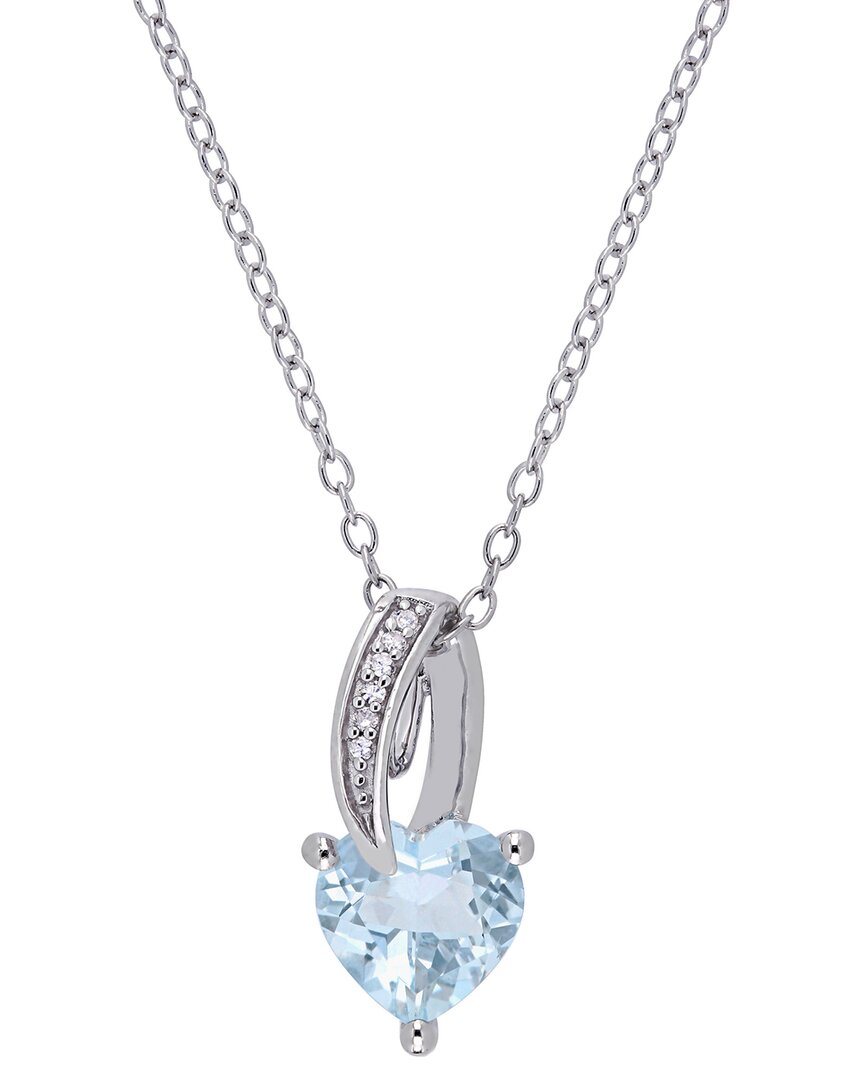 Rina Limor Silver 1.52 Ct. Tw. Diamond & Aquamarine Heart Drop Pendant Chain Pendant Necklace