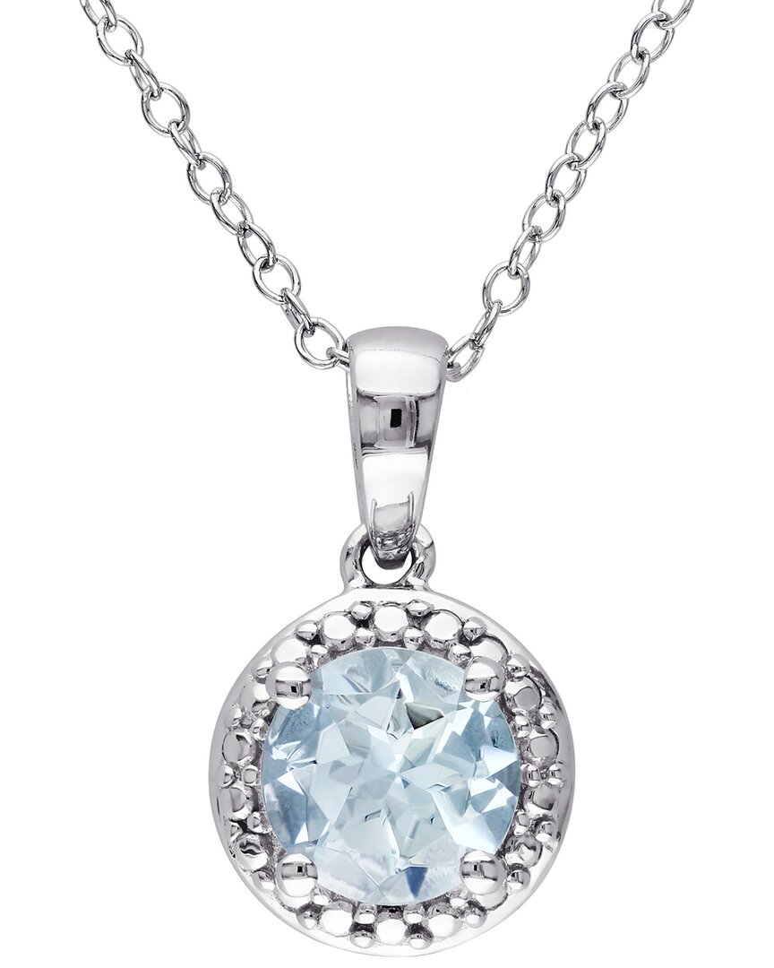 Rina Limor Silver 1.15 Ct. Tw. Aquamarine Halo Pendant Chain Pendant Necklace