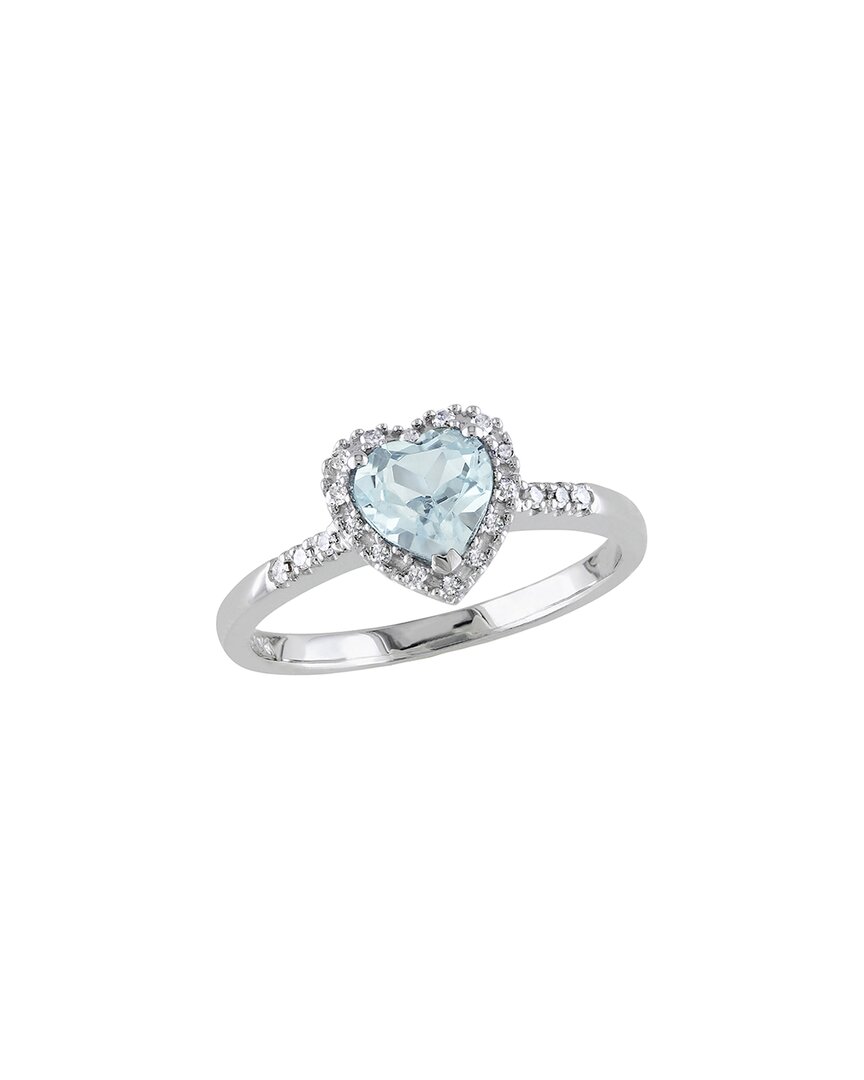 Rina Limor Silver 0.73 Ct. Tw. Diamond & Aquamarine Heart Halo Ring