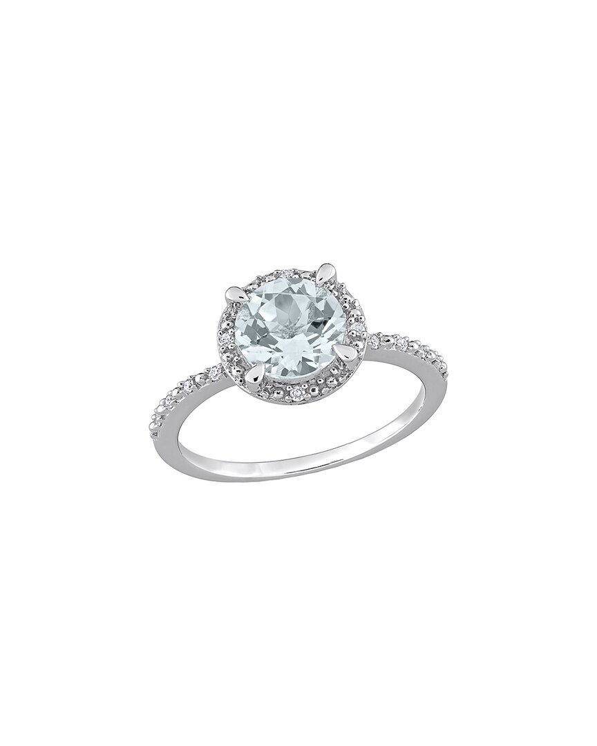 Rina Limor Silver 1.20 Ct. Tw. Diamond & Aquamarine Accent Halo Ring