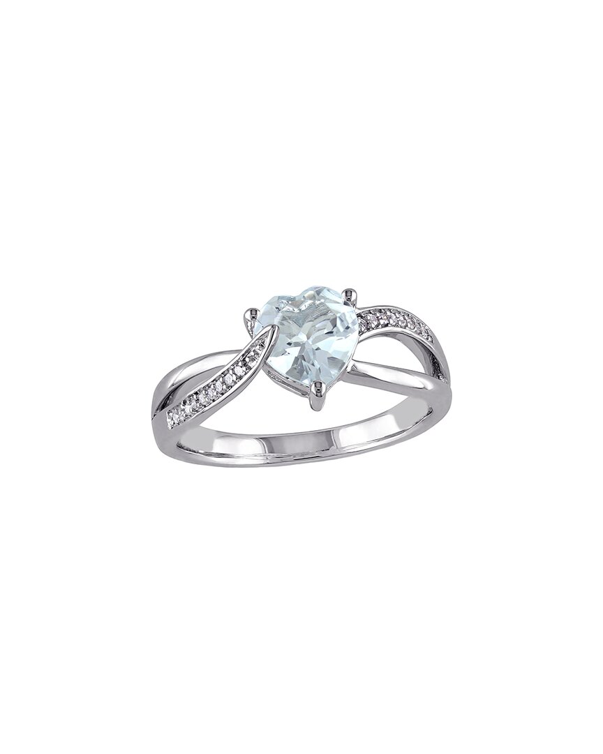 Rina Limor Silver 1.55 Ct. Tw. Diamond & Aquamarine Heart Crossover Ring