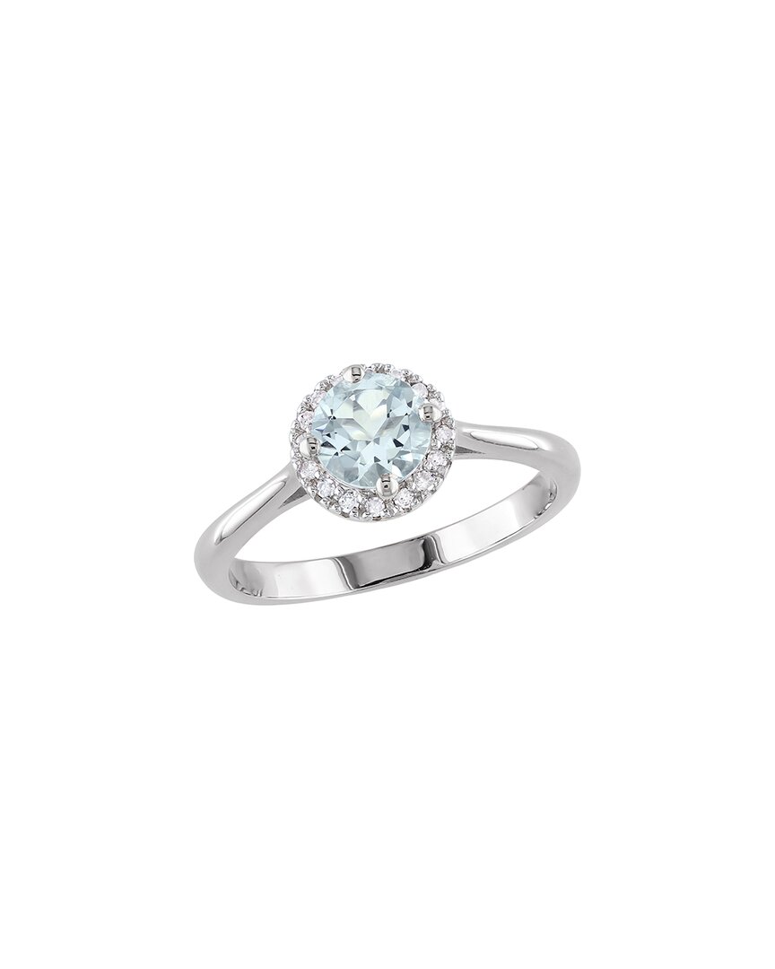 Rina Limor Silver 0.78 Ct. Tw. Diamond & Aquamarine Halo Ring