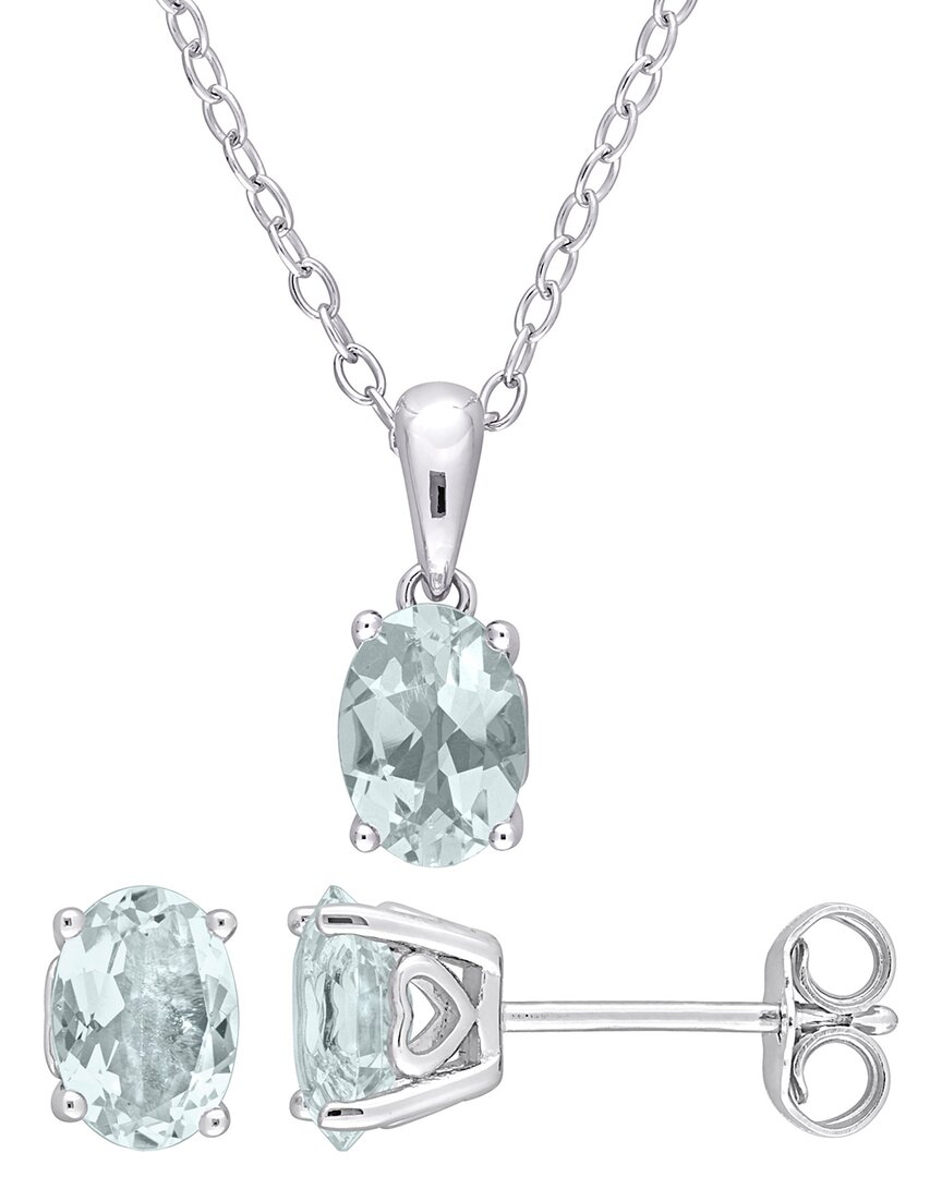 Rina Limor Silver 1.80 Ct. Tw. Aquamarine Pendant & Stud Jewelry Set
