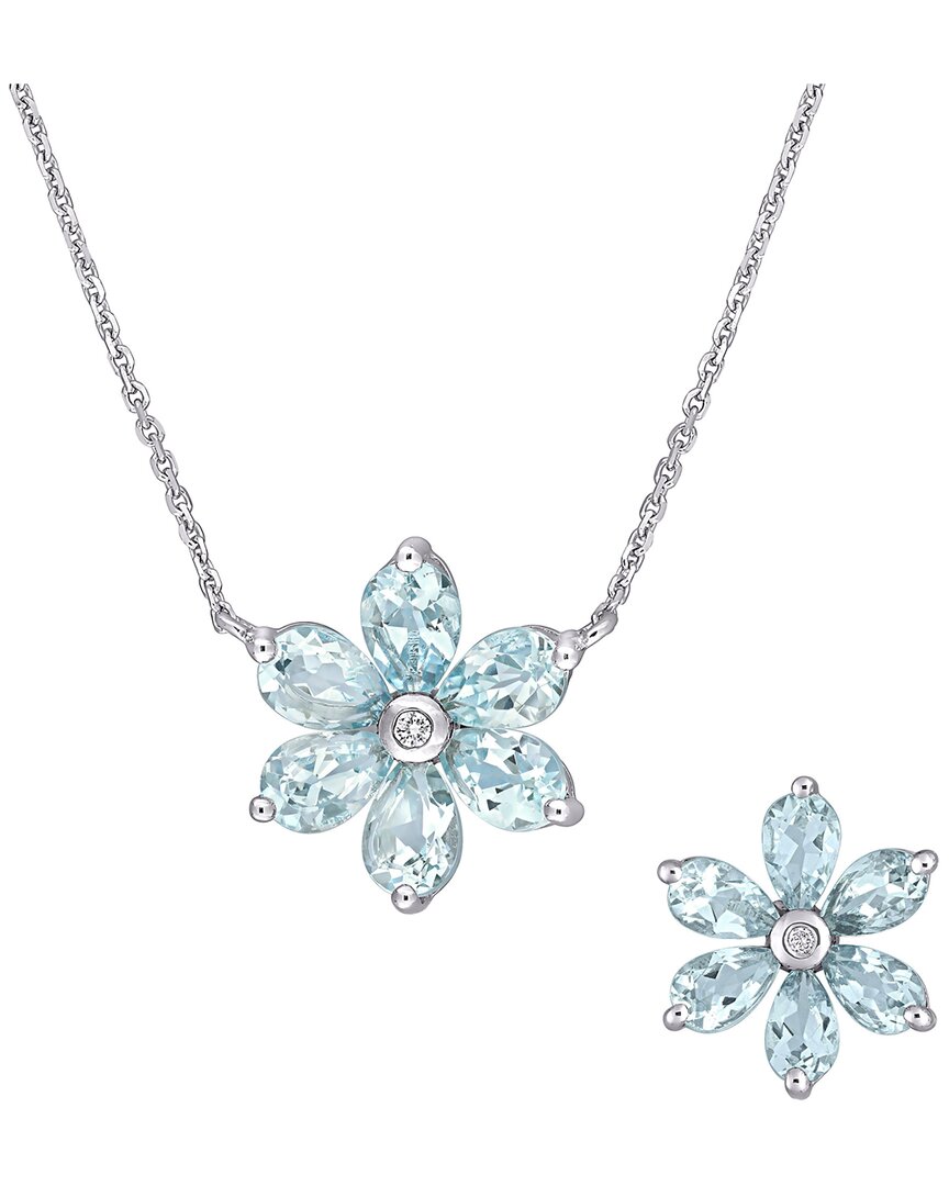 Rina Limor 14k 4.60 Ct. Tw. Diamond & Aquamarine Floral Jewelry Set