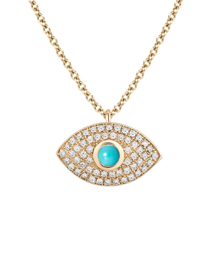 Ariana Rabbani 14k 0.57 Ct. Tw. Diamond & Turquoise Evil Eye Necklace In Gold