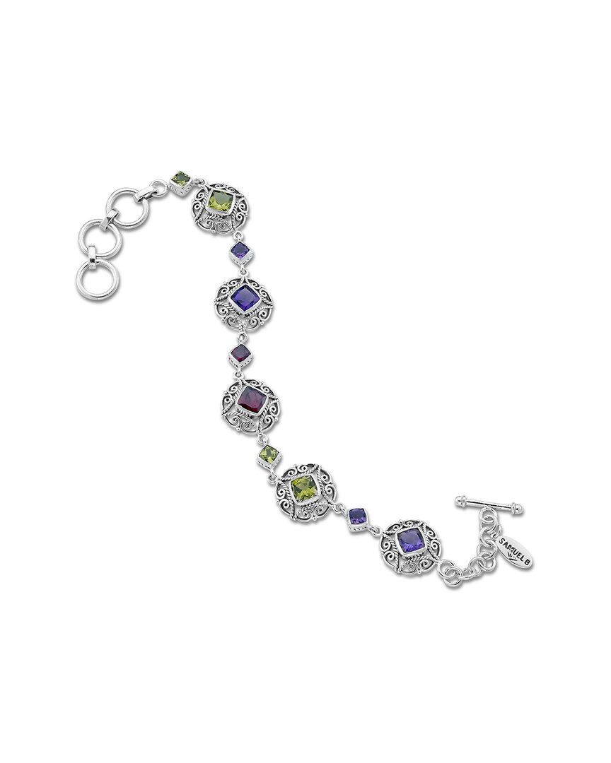 Samuel B. Silver 6.50 Ct. Tw. Gemstone Cushion & Round Bracelet In Metallic