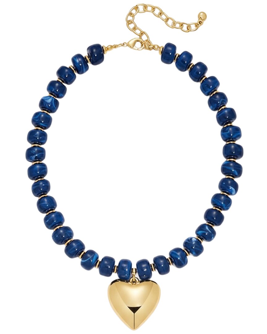 Liv Oliver 18k Plated 65.00 Ct. Tw. Blue Azure Agate Deep Sea Heart Necklace