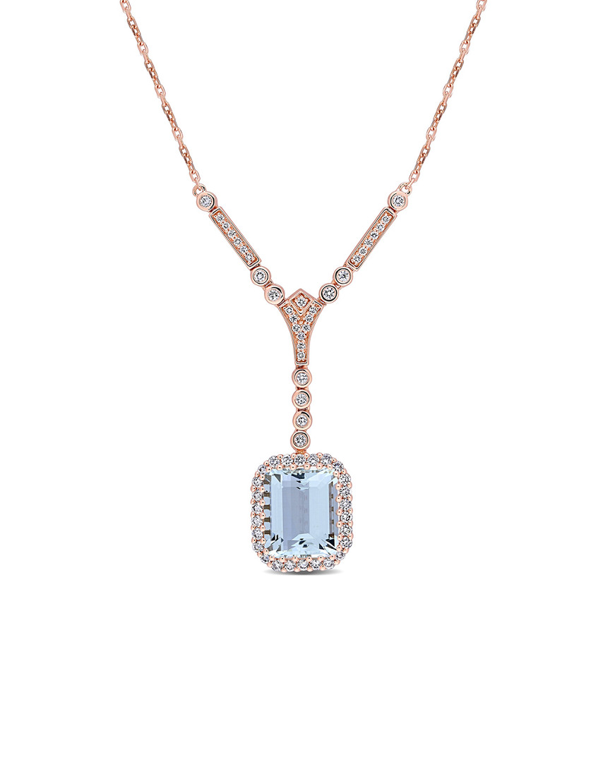 Diamond Select Cuts 14k Rose Gold 6.13 Ct. Tw. Diamond & Aquamarine Necklace