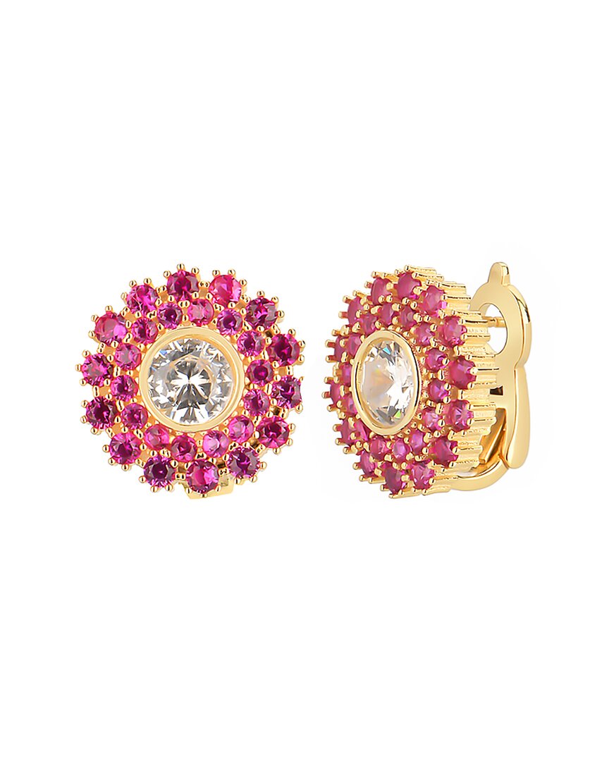 Gabi Rielle 14k Over Silver Cz Rosy Bloom Earrings