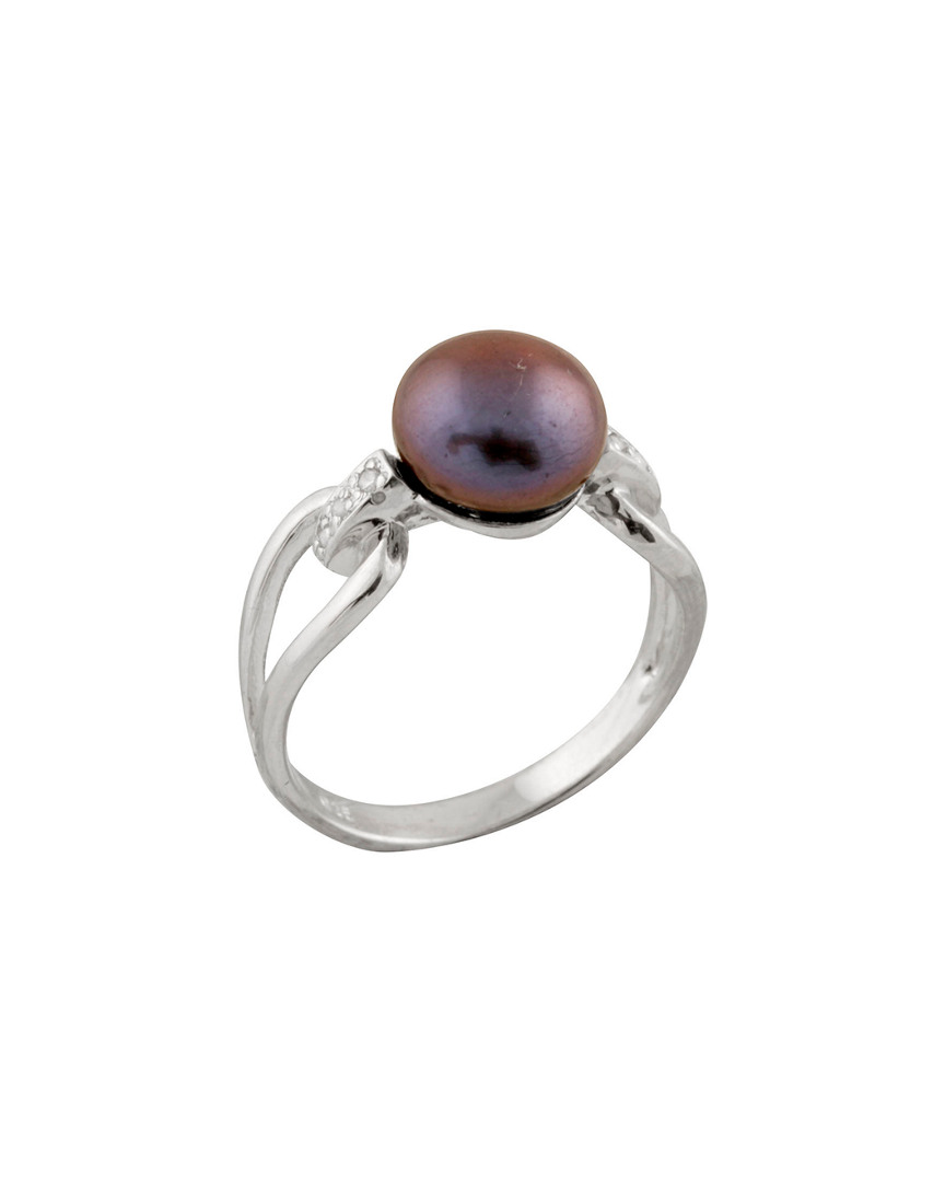 Splendid Pearls Rhodium Plated Silver 8-8.5mm Freshwater Pearl Ring