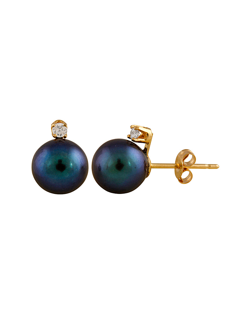 Splendid Pearls 14k 0.10 Ct. Tw. Diamond & 7-7.5mm Pearl Studs
