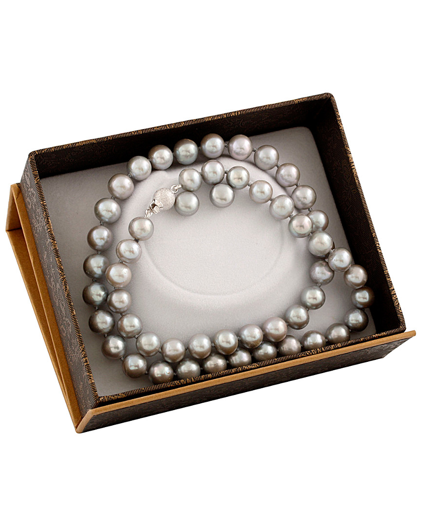 Splendid Pearls Rhodium Plated Silver 7.5-8mm Freshwater Pearl Earrings & Necklace Set