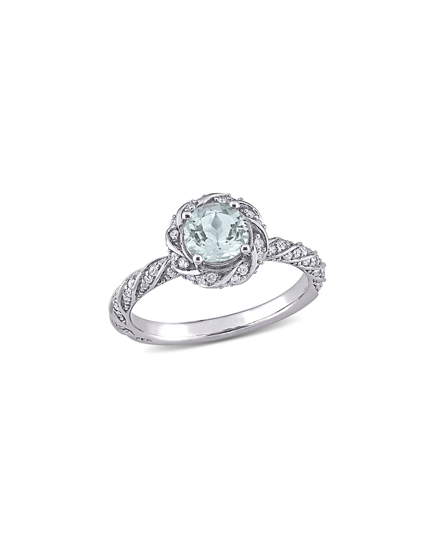 Rina Limor 14k 0.95 Ct. Tw. Diamond & Aquamarine Halo Ring
