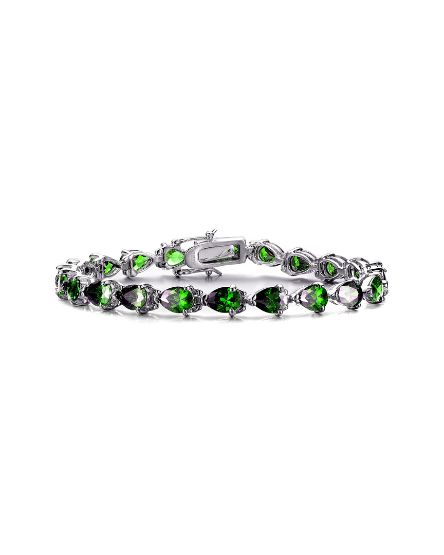 Genevive Silver Cz Bracelet In Green