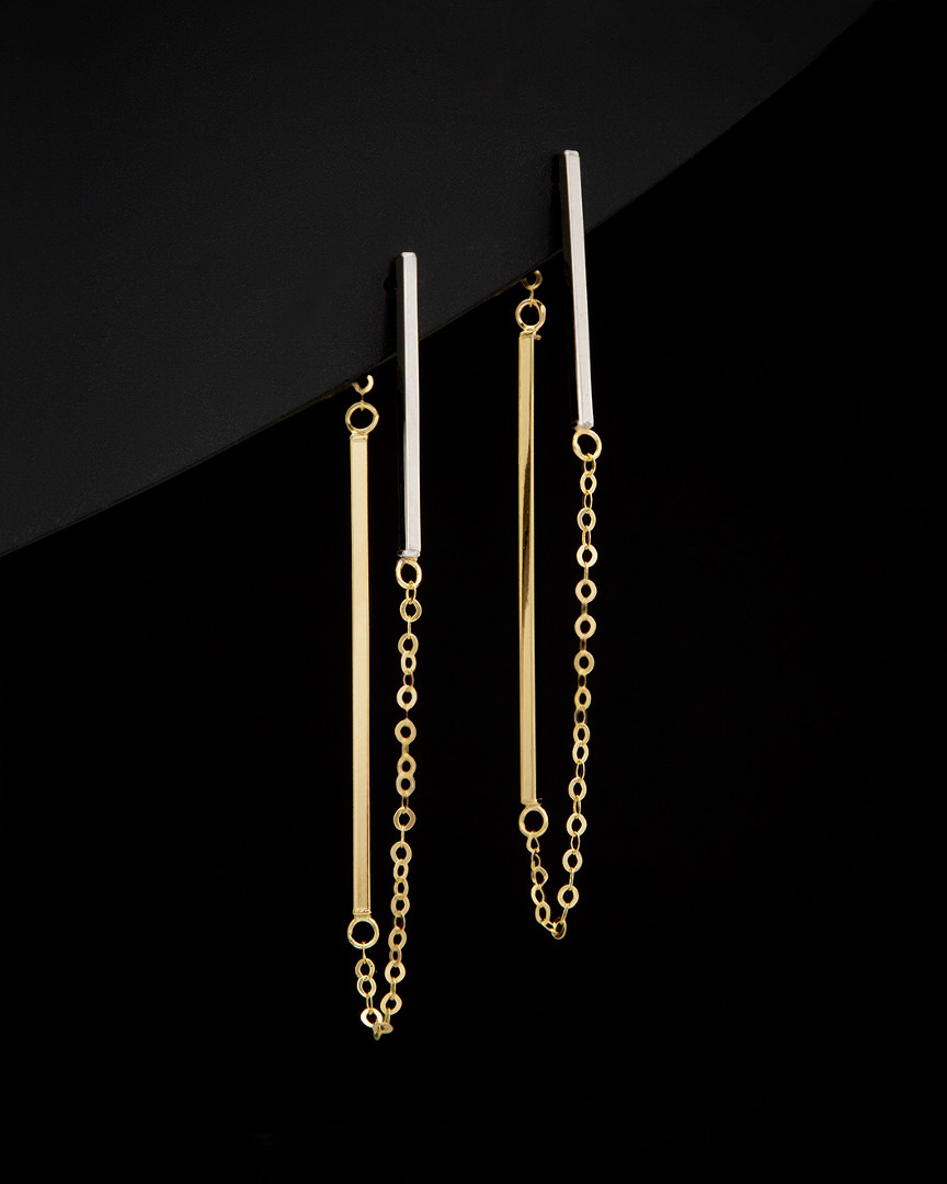 Italian Gold Two-tone Bar Front-back Chain Earrings