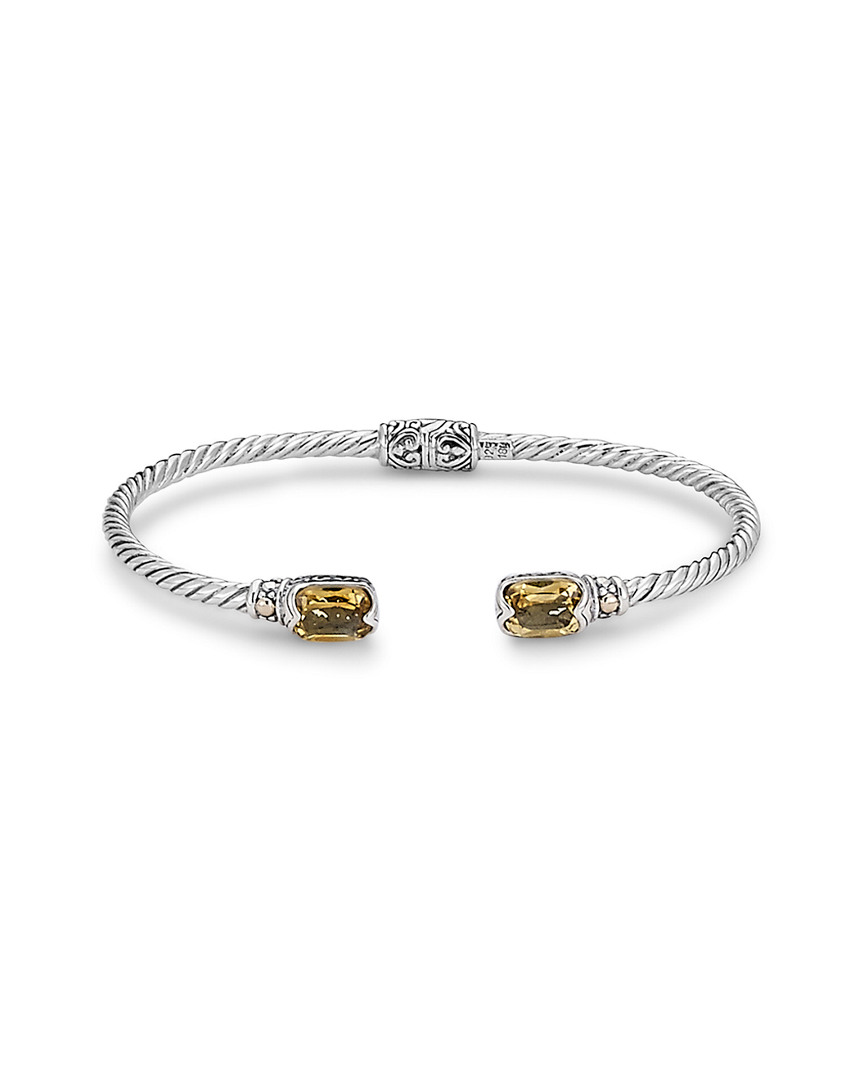 Samuel B. Jewelry 18k & Sterling Silver 3.25 Ct. Tw. Citrine Twisted Cable Bangle Bracelet In Metallic