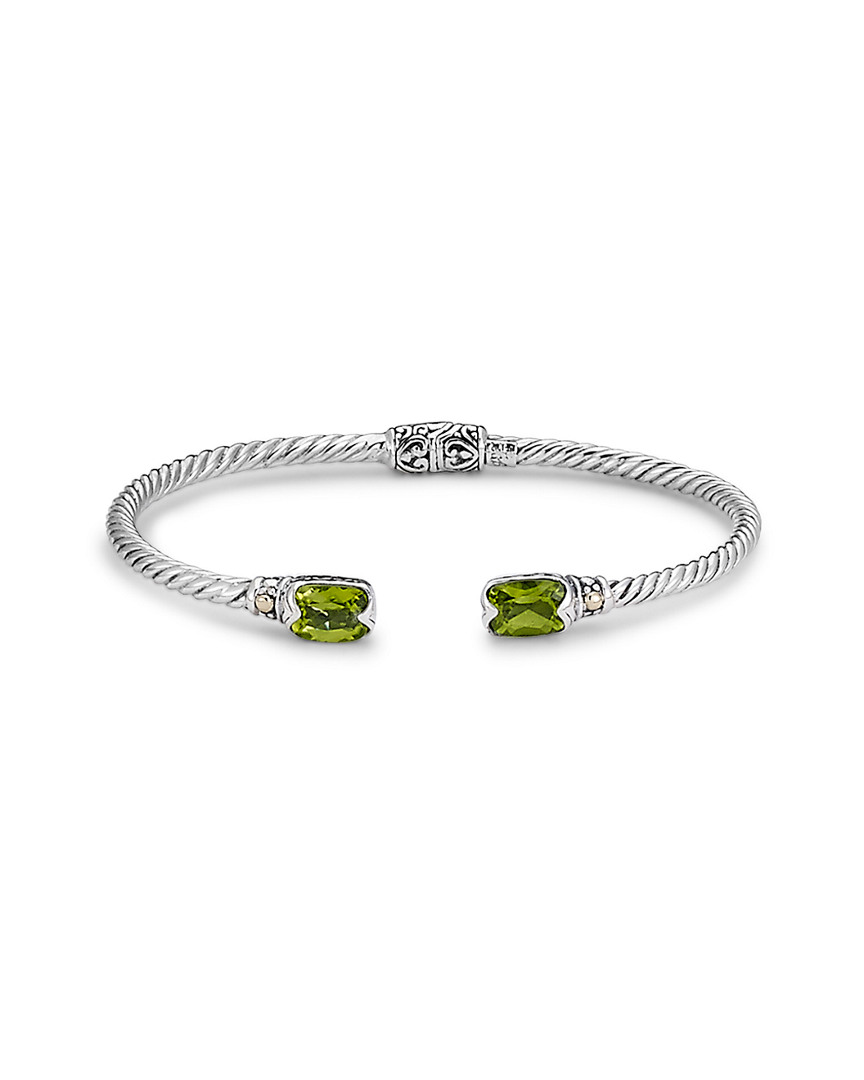 Samuel B. Jewelry 18k & Sterling Silver 3.20 Ct. Tw. Peridot Twisted Cable Bangle Bracelet