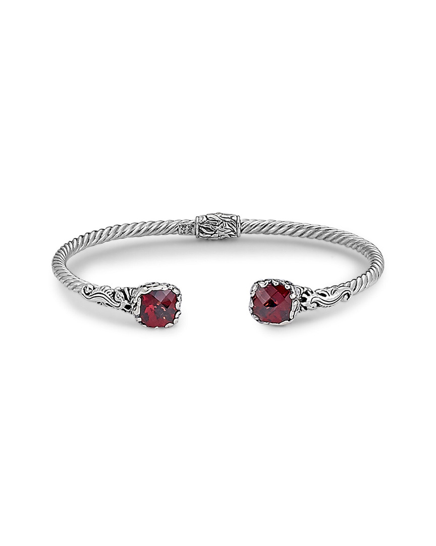 Samuel B. Jewelry 18K & Sterling Silver 4.20 ct. tw. Garnet Hinged Bangle Bracelet