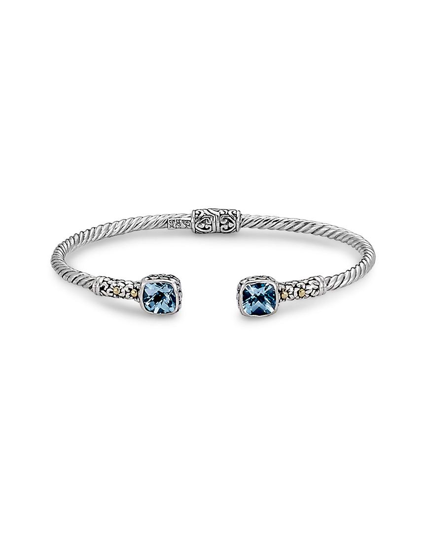 Samuel B. Jewelry 18k & Sterling Silver 3.70 Ct. Tw. Blue Topaz Hinged Bangle Bracelet