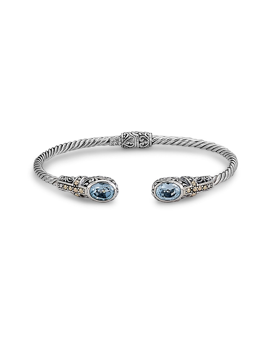 Samuel B. Jewelry 18k & Sterling Silver 2.90 Ct. Tw. Blue Topaz Hinged Cross Bangle Bracelet