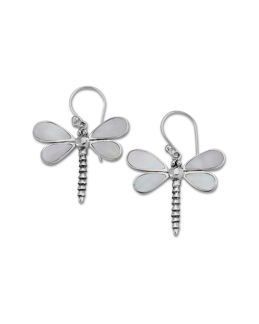 Samuel B. Jewelry Sterling Silver Mother-of-pearl Dragonfly Earrings In Metallic
